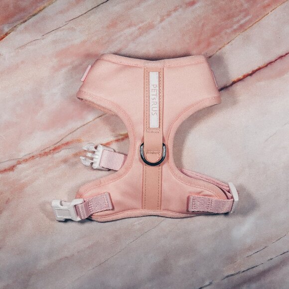 PETsRUS Premium No Pull Dog Harness 2 Leash Clips Baby Pink Leather Neoprene - Picture 1 of 9